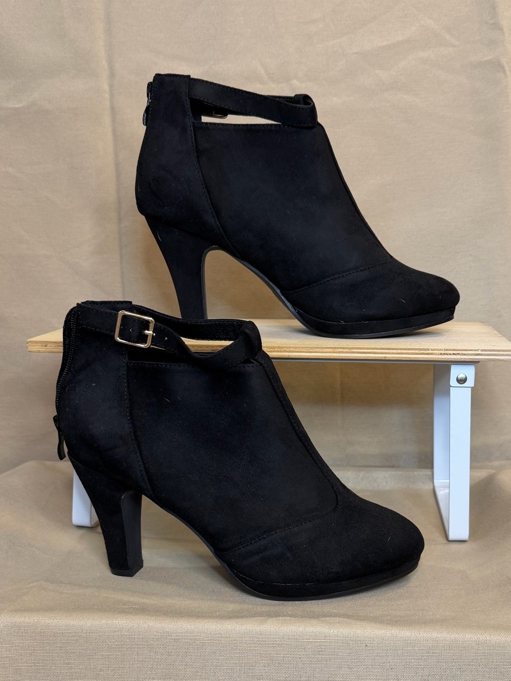 Black Women's Ankle Booties with Buckle Strap